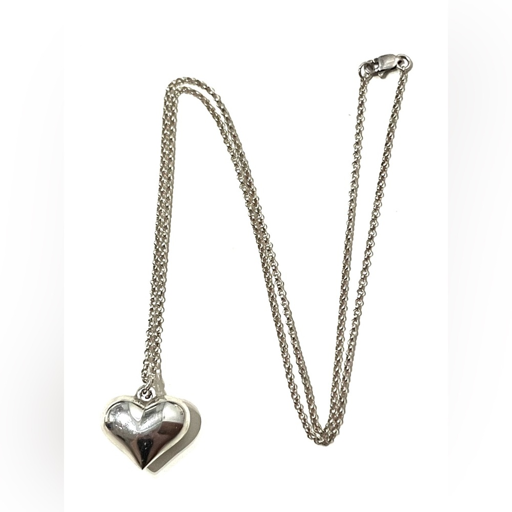 Sterling Silver 925 Puffy Heart Necklace 18”
